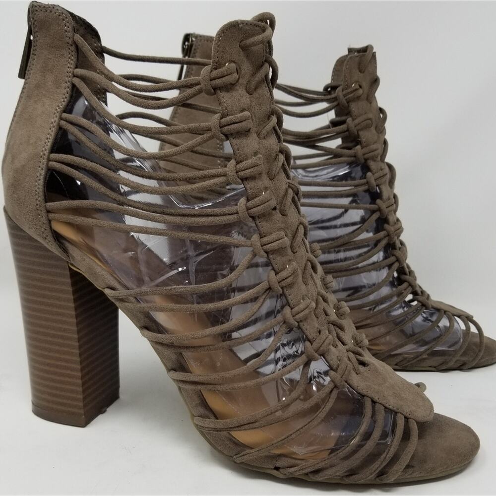 Bamboo Brown Suede Zip Back Heels Zipper Back Foot Hugging Heel Snug fit Size 10